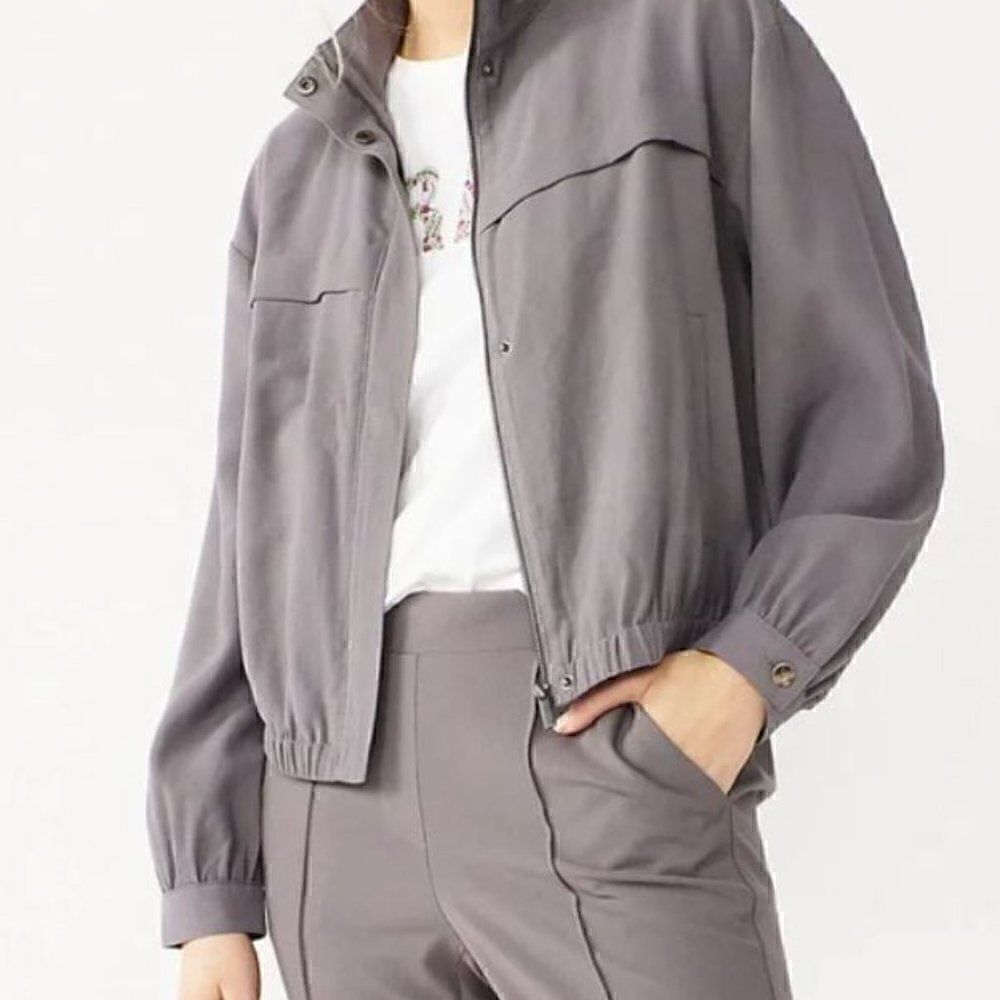 Nine West Grey Utility Bomber Jacket Large